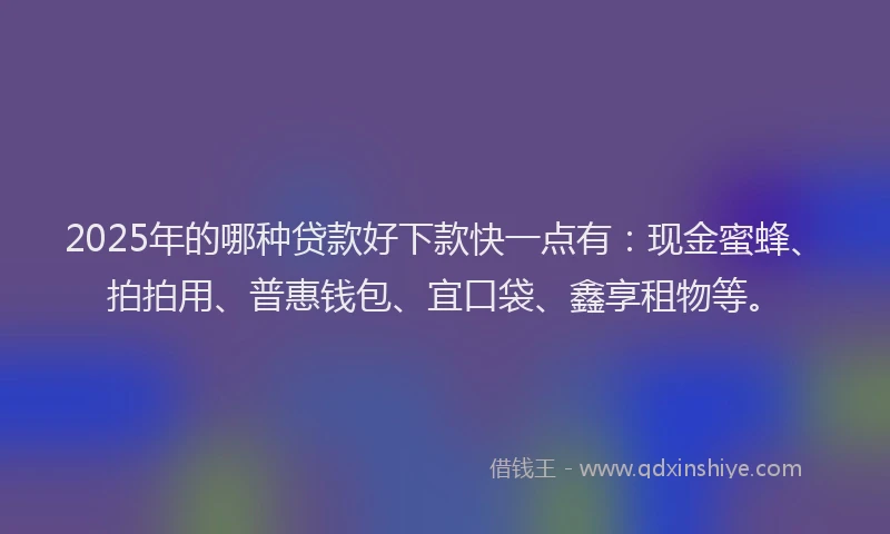 2025年的哪种贷款好下款快一点有：现金蜜蜂、拍拍用、普惠钱包、宜口袋、鑫享租物等。