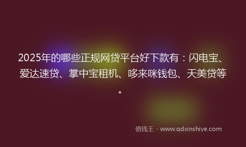 2025年的哪些正规网贷平台好下款有：闪电宝、爱达速贷、掌中宝租机、哆来咪钱包、天美贷等。