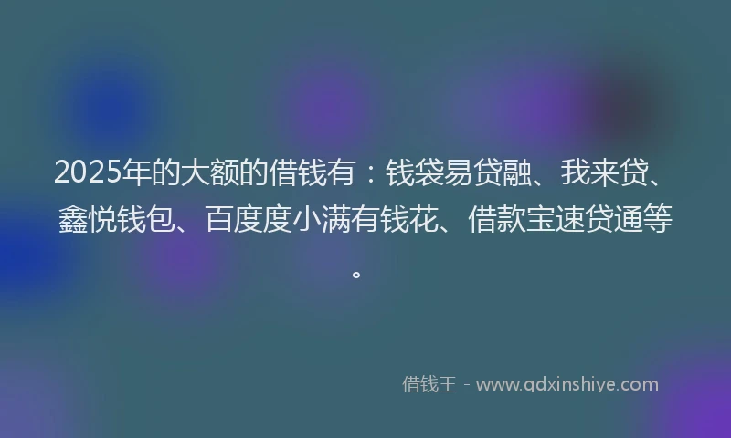 2025年的大额的借钱有：钱袋易贷融、我来贷、鑫悦钱包、百度度小满有钱花、借款宝速贷通等。