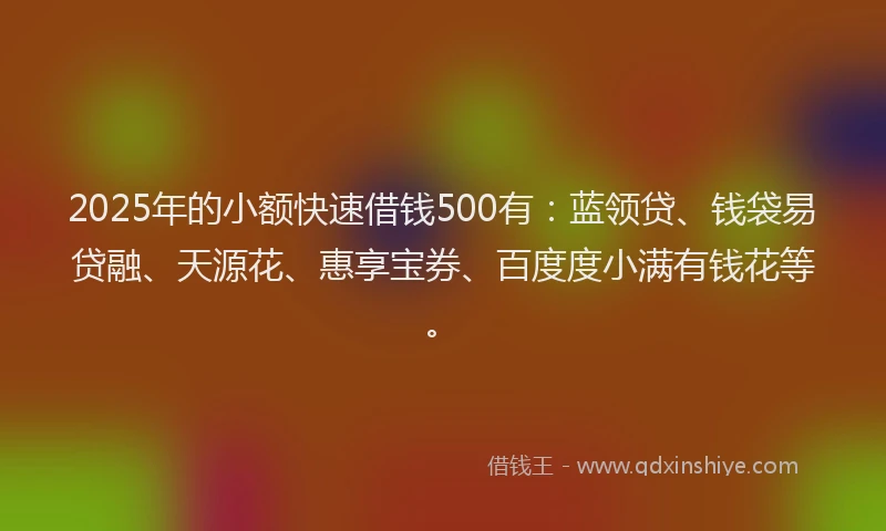 2025年的小额快速借钱500有：蓝领贷、钱袋易贷融、天源花、惠享宝券、百度度小满有钱花等。