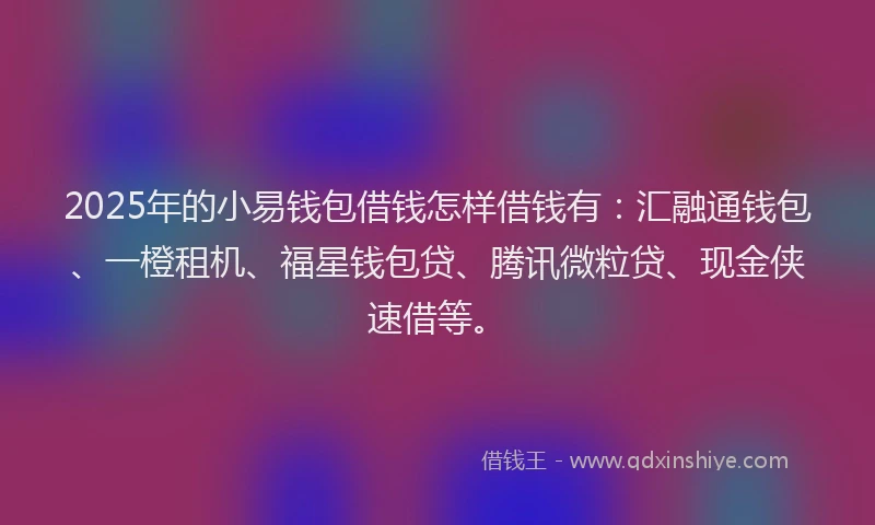 2025年的小易钱包借钱怎样借钱有：汇融通钱包、一橙租机、福星钱包贷、腾讯微粒贷、现金侠速借等。
