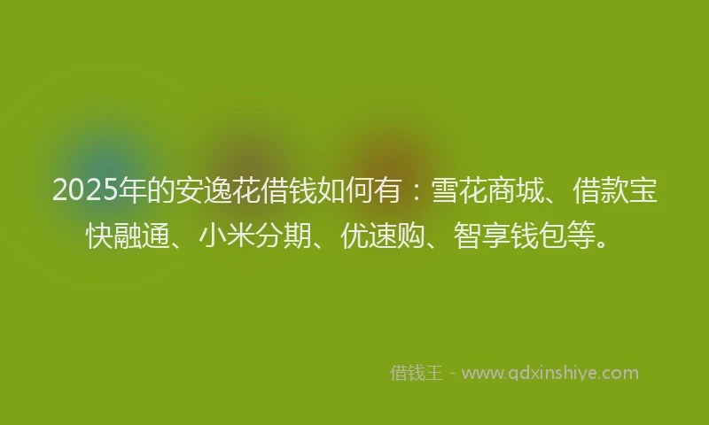 2025年的安逸花借钱如何有：雪花商城、借款宝快融通、小米分期、优速购、智享钱包等。