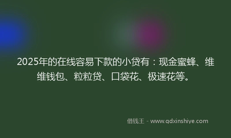 2025年的在线容易下款的小贷有：现金蜜蜂、维维钱包、粒粒贷、口袋花、极速花等。