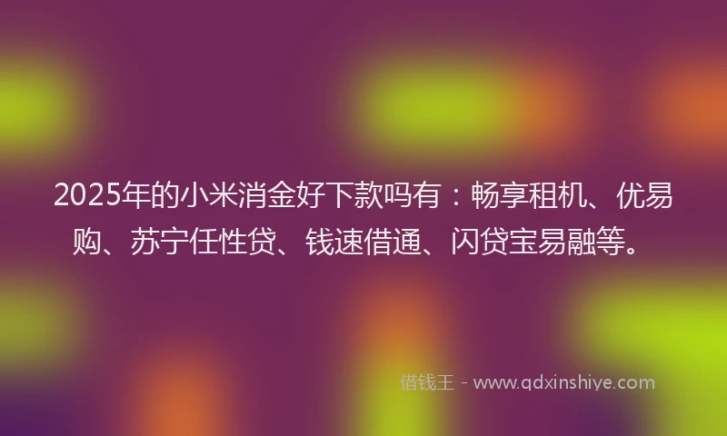 2025年的小米消金好下款吗有:畅享租机、优易购、苏宁任性贷、钱速借通、闪贷宝易融等。