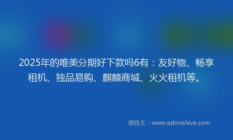 2025年的唯美分期好下款吗6有：友好物、畅享租机、独品易购、麒麟商城、火火租机等。