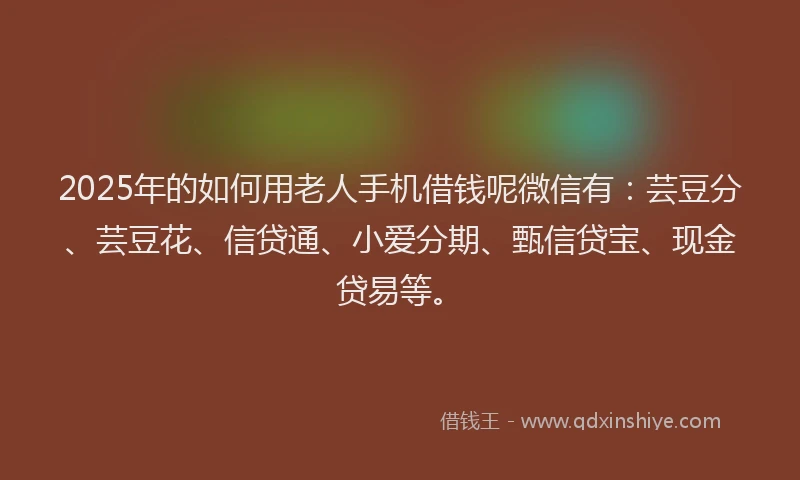 2025年的如何用老人手机借钱呢微信有：芸豆分、芸豆花、信贷通、小爱分期、甄信贷宝、现金贷易等。