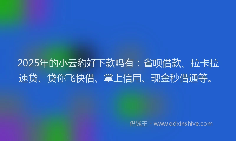 2025年的小云豹好下款吗有：省呗借款、拉卡拉速贷、贷你飞快借、掌上信用、现金秒借通等。