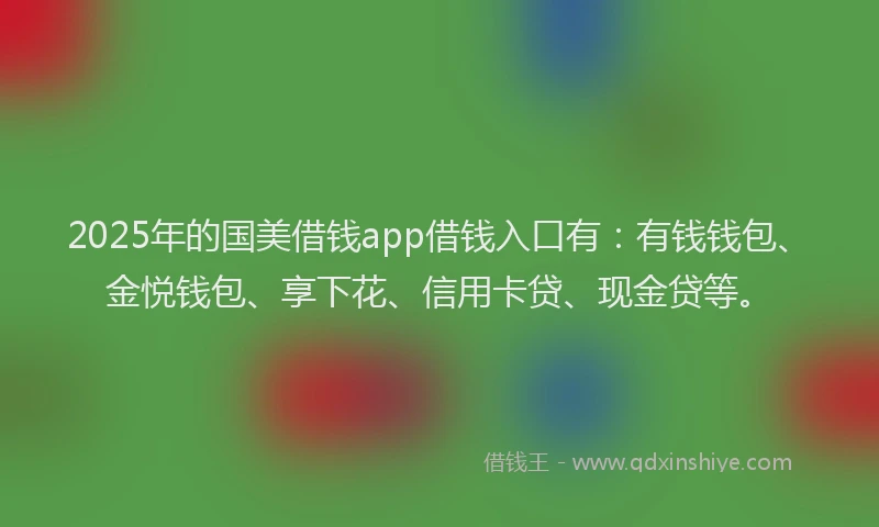 2025年的国美借钱app借钱入口有：有钱钱包、金悦钱包、享下花、信用卡贷、现金贷等。