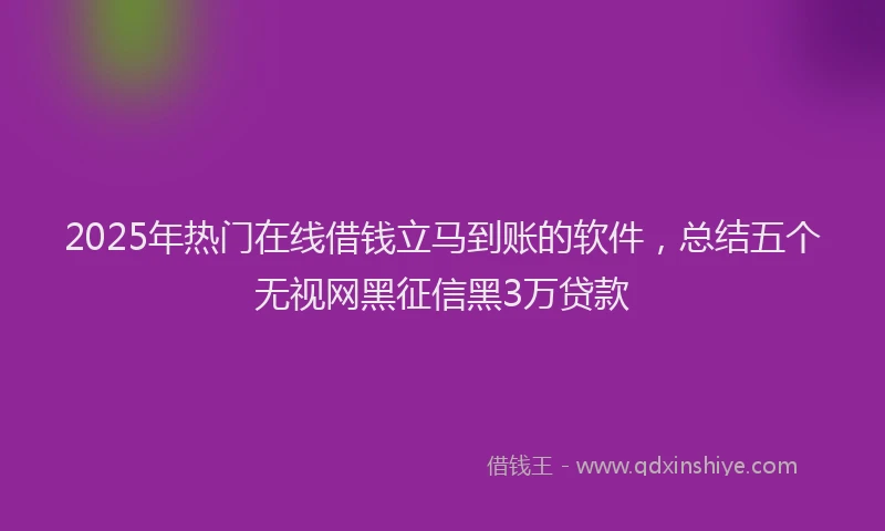 2025年热门在线借钱立马到账的软件，总结五个无视网黑征信黑3万贷款
