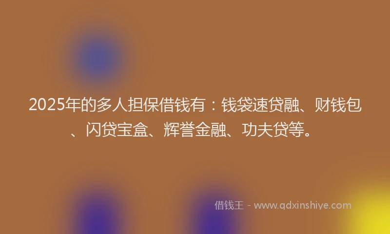 2025年的多人担保借钱有：钱袋速贷融、财钱包、闪贷宝盒、辉誉金融、功夫贷等。