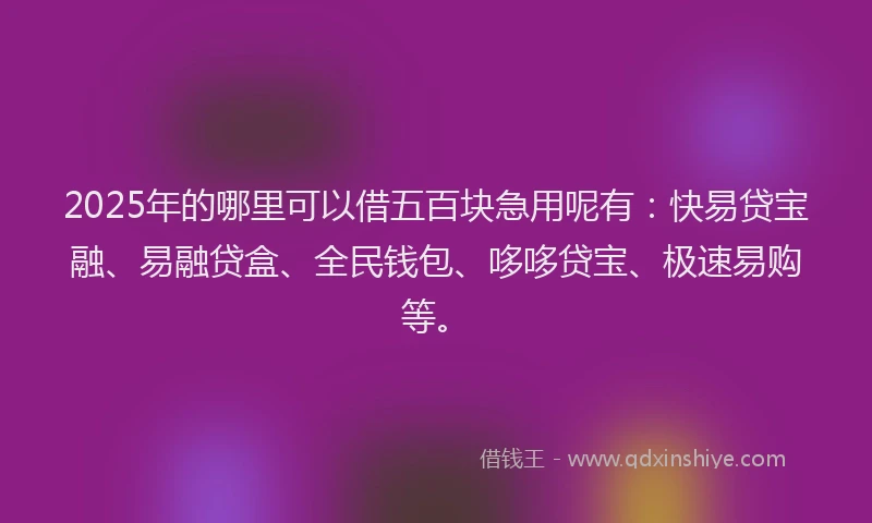 2025年的哪里可以借五百块急用呢有：快易贷宝融、易融贷盒、全民钱包、哆哆贷宝、极速易购等。