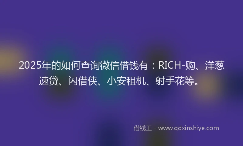 2025年的如何查询微信借钱有：RICH-购、洋葱速贷、闪借侠、小安租机、射手花等。