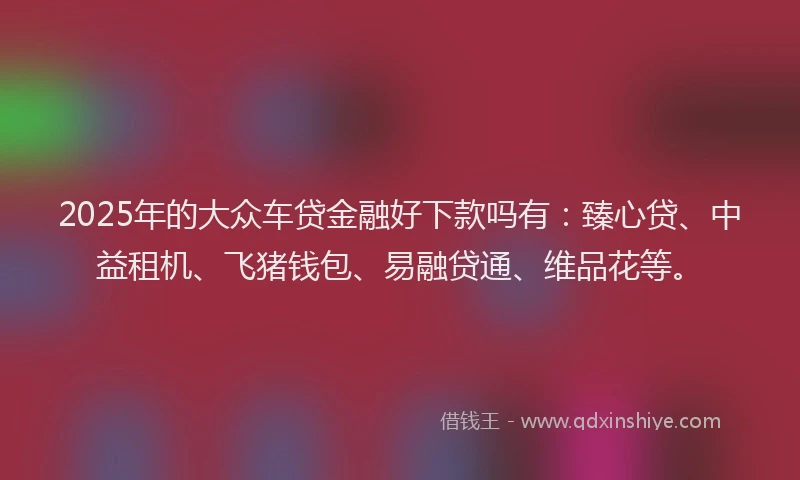 2025年的大众车贷金融好下款吗有：臻心贷、中益租机、飞猪钱包、易融贷通、维品花等。