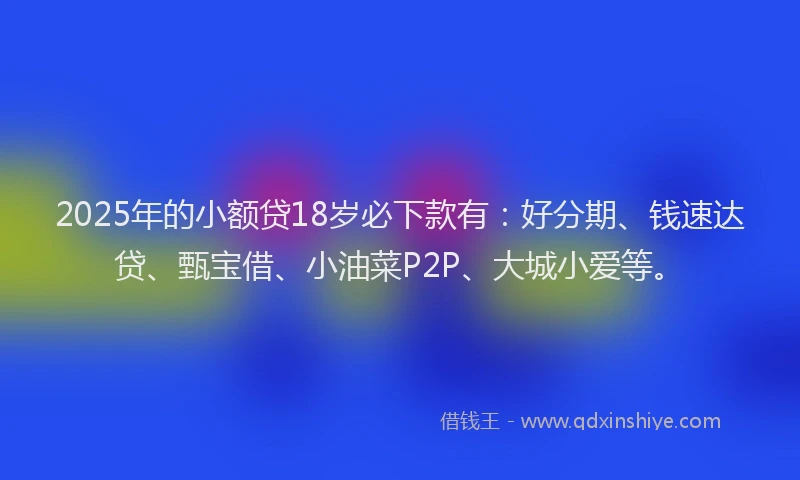 2025年的小额贷18岁必下款有：好分期、钱速达贷、甄宝借、小油菜P2P、大城小爱等。