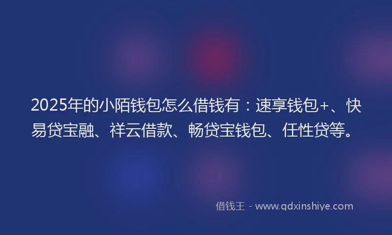 2025年的小陌钱包怎么借钱有：速享钱包+、快易贷宝融、祥云借款、畅贷宝钱包、任性贷等。