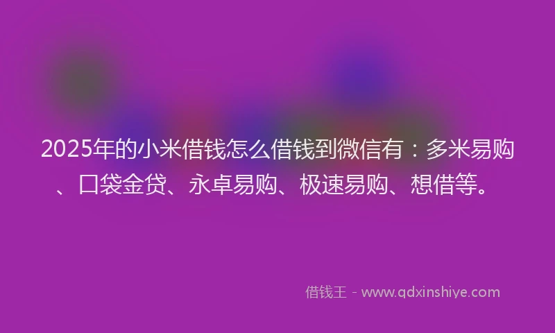 2025年的小米借钱怎么借钱到微信有：多米易购、口袋金贷、永卓易购、极速易购、想借等。