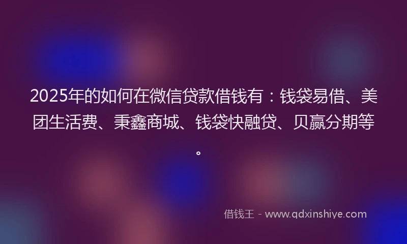 2025年的如何在微信贷款借钱有：钱袋易借、美团生活费、秉鑫商城、钱袋快融贷、贝赢分期等。
