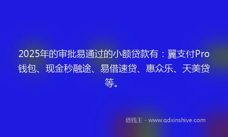 2025年的审批易通过的小额贷款有：翼支付Pro钱包、现金秒融途、易借速贷、惠众乐、天美贷等。