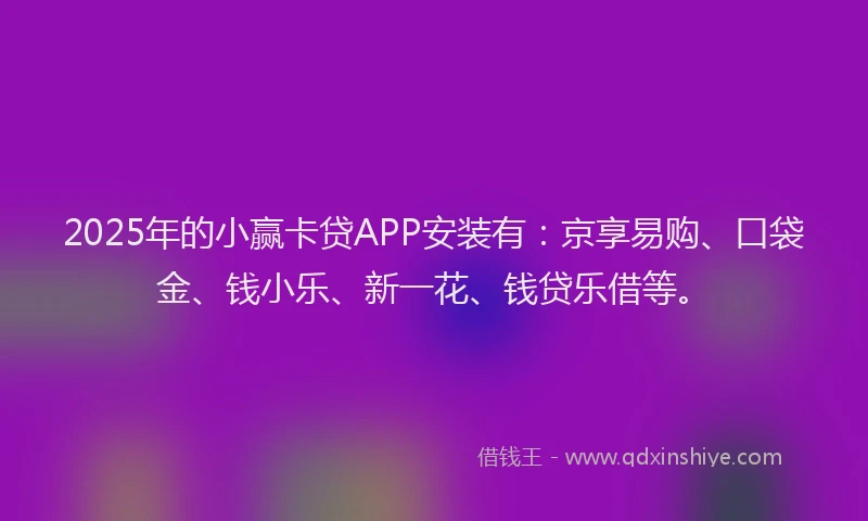 2025年的小赢卡贷APP安装有：京享易购、口袋金、钱小乐、新一花、钱贷乐借等。