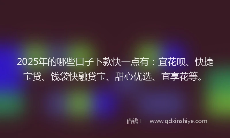 2025年的哪些口子下款快一点有：宜花呗、快捷宝贷、钱袋快融贷宝、甜心优选、宜享花等。