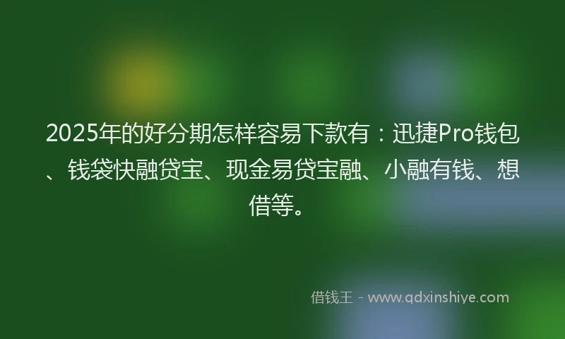 2025年的好分期怎样容易下款有：迅捷Pro钱包、钱袋快融贷宝、现金易贷宝融、小融有钱、想借等。