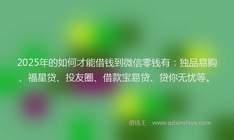 2025年的如何才能借钱到微信零钱有：独品易购、福星贷、投友圈、借款宝易贷、贷你无忧等。