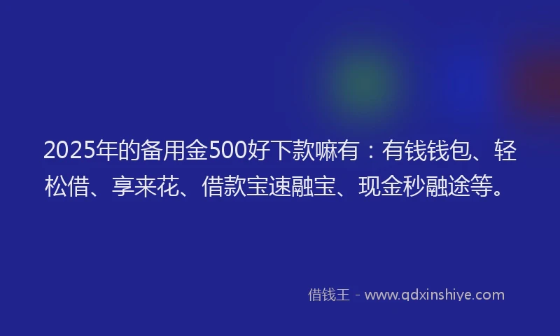 2025年的备用金500好下款嘛有：有钱钱包、轻松借、享来花、借款宝速融宝、现金秒融途等。