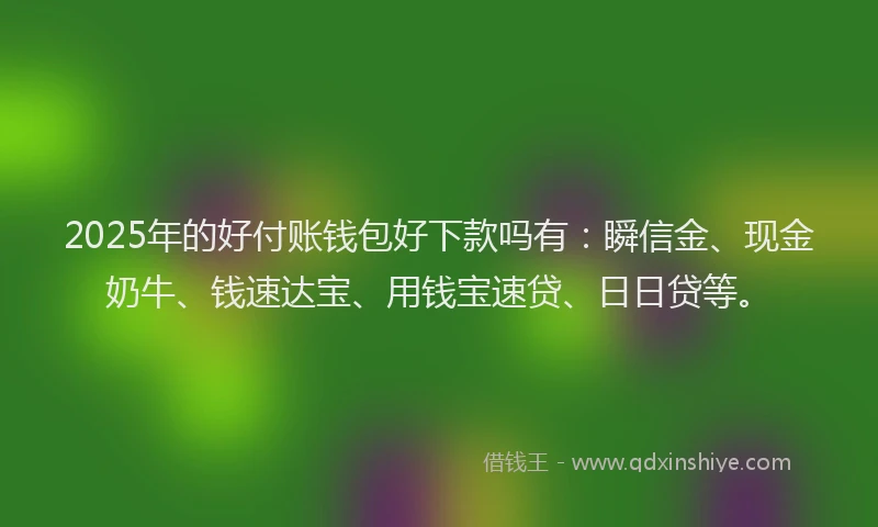 2025年的好付账钱包好下款吗有：瞬信金、现金奶牛、钱速达宝、用钱宝速贷、日日贷等。