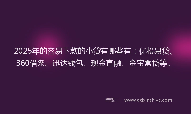 2025年的容易下款的小贷有哪些有：优投易贷、360借条、迅达钱包、现金直融、金宝盒贷等。