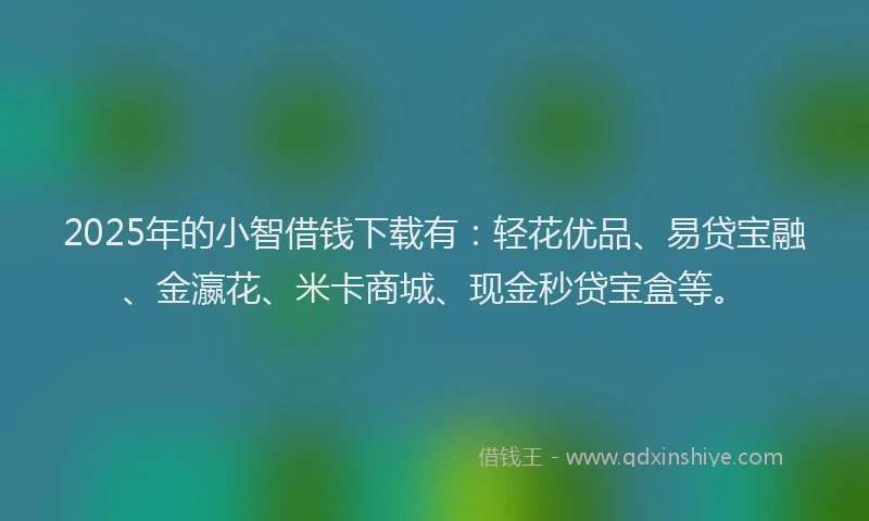 2025年的小智借钱下载有：轻花优品、易贷宝融、金瀛花、米卡商城、现金秒贷宝盒等。
