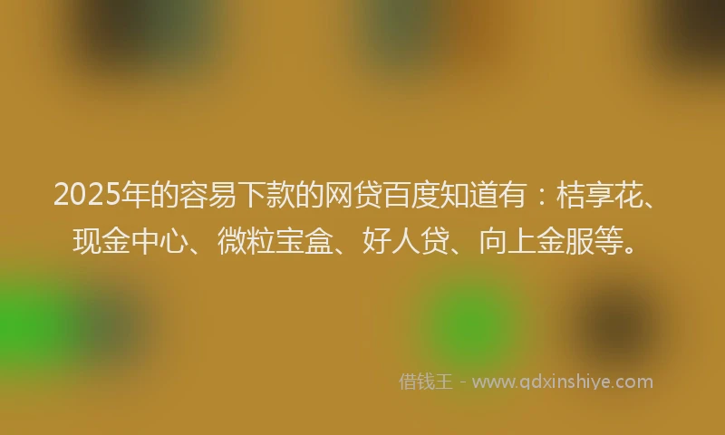 2025年的容易下款的网贷百度知道有：桔享花、现金中心、微粒宝盒、好人贷、向上金服等。