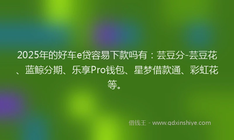2025年的好车e贷容易下款吗有：芸豆分-芸豆花、蓝鲸分期、乐享Pro钱包、星梦借款通、彩虹花等。