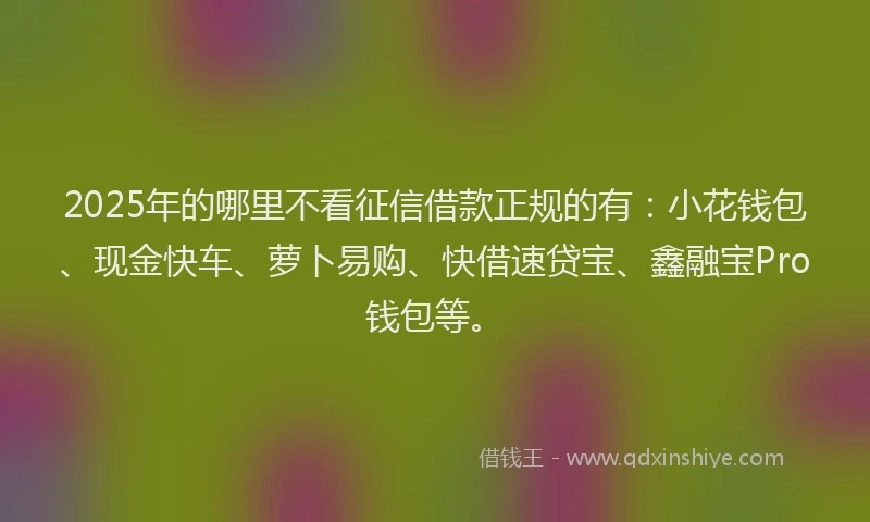 2025年的哪里不看征信借款正规的有：小花钱包、现金快车、萝卜易购、快借速贷宝、鑫融宝Pro钱包等。