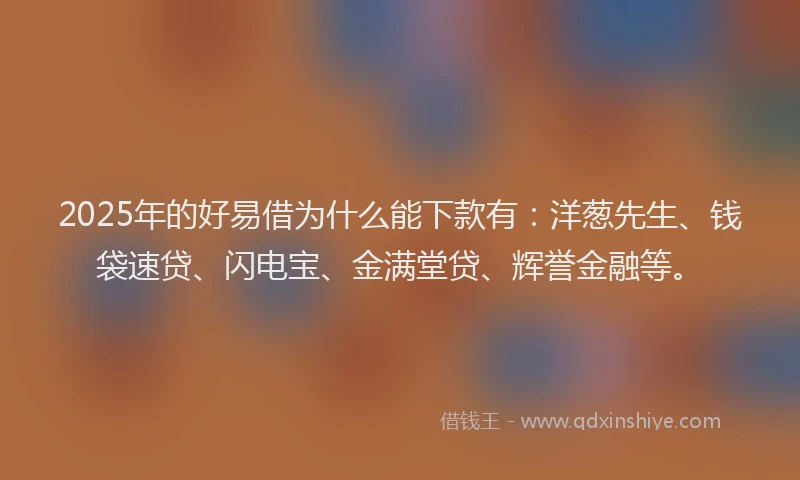 2025年的好易借为什么能下款有：洋葱先生、钱袋速贷、闪电宝、金满堂贷、辉誉金融等。