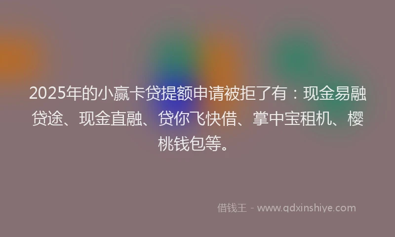 2025年的小赢卡贷提额申请被拒了有：现金易融贷途、现金直融、贷你飞快借、掌中宝租机、樱桃钱包等。