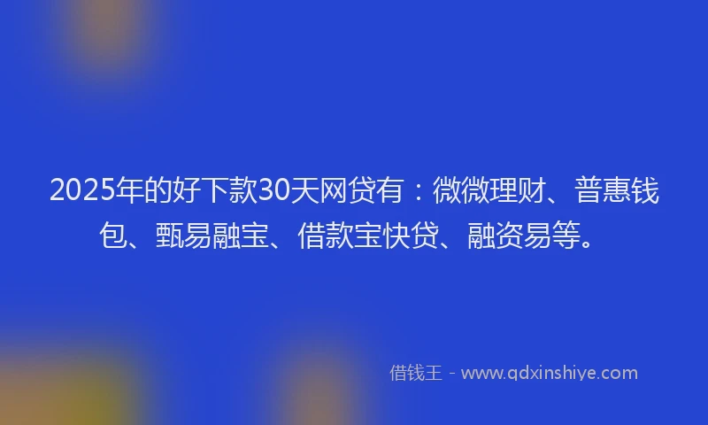 2025年的好下款30天网贷有：微微理财、普惠钱包、甄易融宝、借款宝快贷、融资易等。