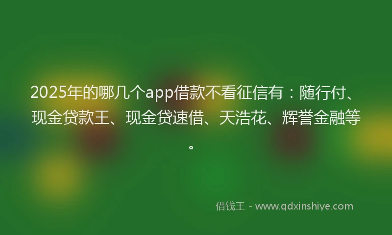 2025年的哪几个app借款不看征信有：随行付、现金贷款王、现金贷速借、天浩花、辉誉金融等。