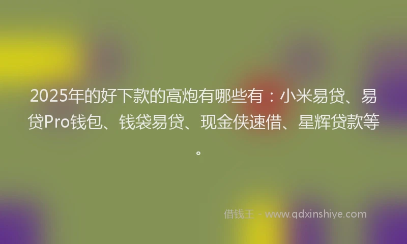 2025年的好下款的高炮有哪些有：小米易贷、易贷Pro钱包、钱袋易贷、现金侠速借、星辉贷款等。