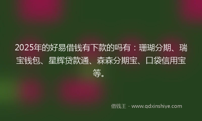 2025年的好易借钱有下款的吗有：珊瑚分期、瑞宝钱包、星辉贷款通、森森分期宝、口袋信用宝等。