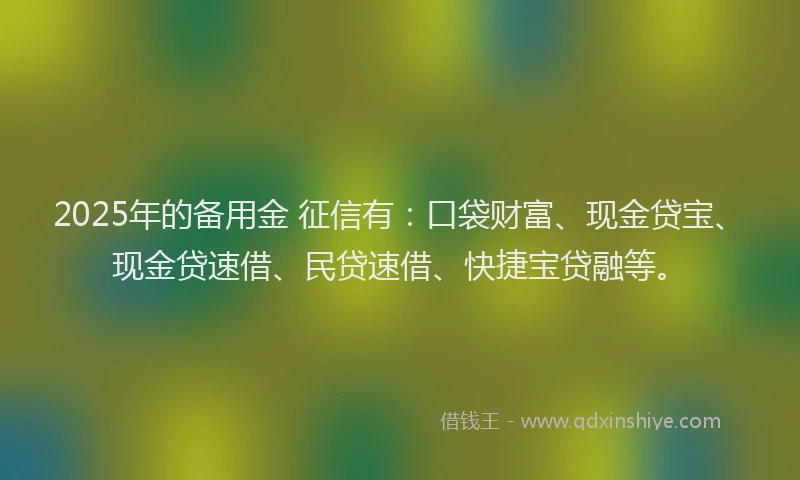2025年的备用金 征信有：口袋财富、现金贷宝、现金贷速借、民贷速借、快捷宝贷融等。