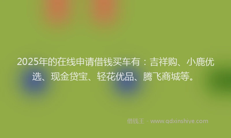 2025年的在线申请借钱买车有：吉祥购、小鹿优选、现金贷宝、轻花优品、腾飞商城等。