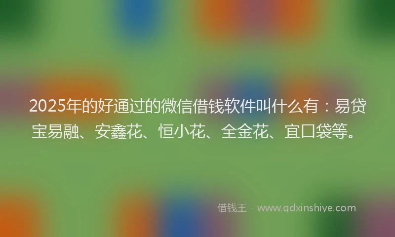 2025年的好通过的微信借钱软件叫什么有：易贷宝易融、安鑫花、恒小花、全金花、宜口袋等。