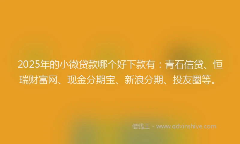 2025年的小微贷款哪个好下款有:青石信贷、恒瑞财富网、现金分期宝、新浪分期、投友圈等。