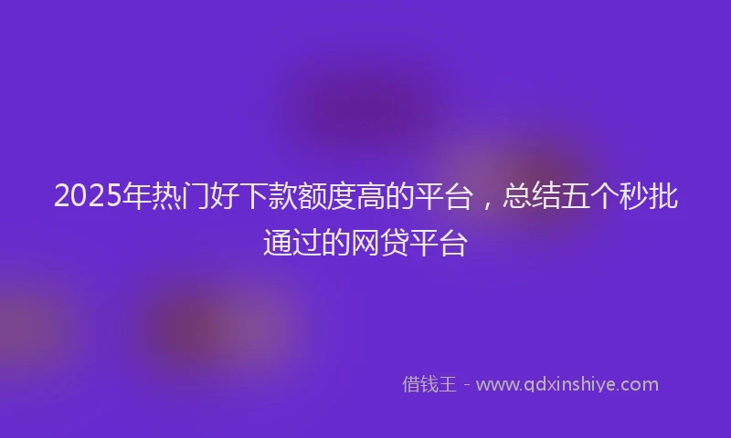 2025年热门好下款额度高的平台，总结五个秒批通过的网贷平台