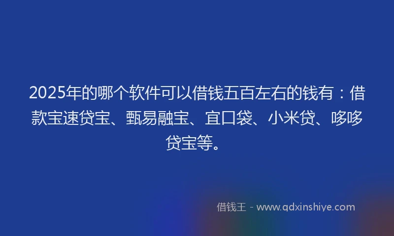 2025年的哪个软件可以借钱五百左右的钱有：借款宝速贷宝、甄易融宝、宜口袋、小米贷、哆哆贷宝等。