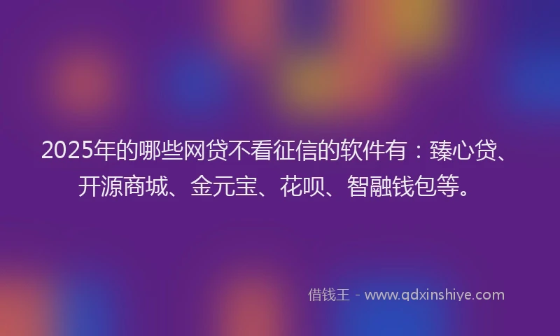 2025年的哪些网贷不看征信的软件有：臻心贷、开源商城、金元宝、花呗、智融钱包等。