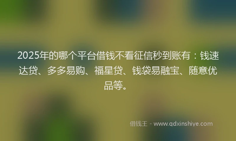 2025年的哪个平台借钱不看征信秒到账有：钱速达贷、多多易购、福星贷、钱袋易融宝、随意优品等。