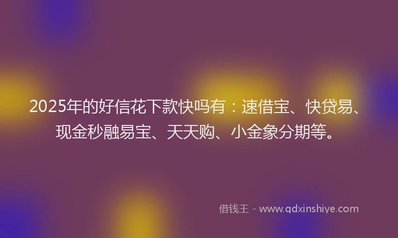 2025年的好信花下款快吗有:速借宝、快贷易、现金秒融易宝、天天购、小金象分期等。