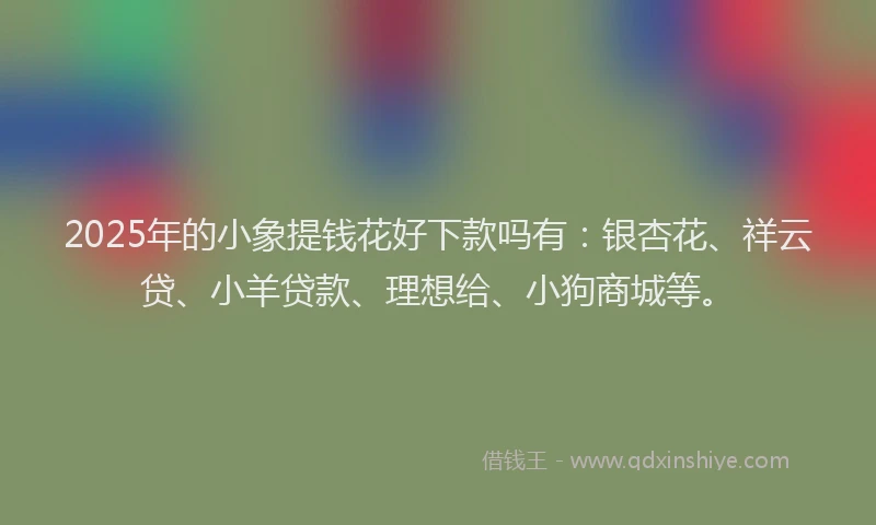 2025年的小象提钱花好下款吗有：银杏花、祥云贷、小羊贷款、理想给、小狗商城等。