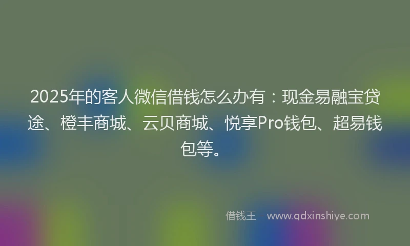 2025年的客人微信借钱怎么办有：现金易融宝贷途、橙丰商城、云贝商城、悦享Pro钱包、超易钱包等。